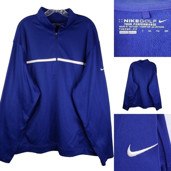 Nike Golf Pullover Mens Big 2XL XXL Blue Fleece Long Sleeve 1/4 Quarter Zip - Picture 1 of 9